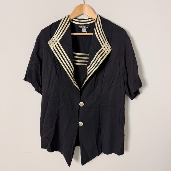 Youlim Tops - 2/$30 VIntage Youlim Nautical Sailor Black Gold Top XL